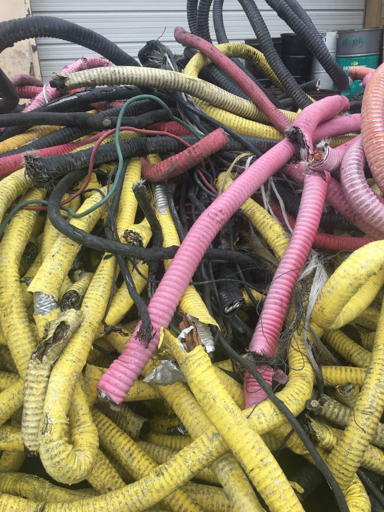 Large wires from a nuclear power plan ready to be recycled